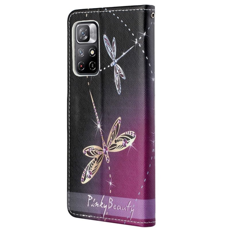 Flip Case voor Poco M4 Pro 5G Met Ketting Strappy Libellen