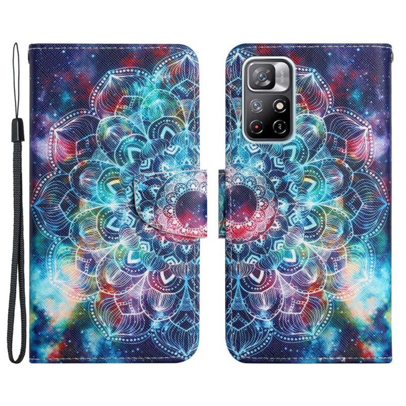 Folio-hoesje voor Poco M4 Pro 5G Met Ketting Flitsende Half Mandala Strappy