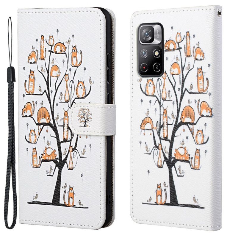 Folio-hoesje voor Poco M4 Pro 5G Met Ketting Funky Cats Met Riem