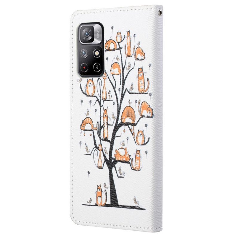 Folio-hoesje voor Poco M4 Pro 5G Met Ketting Funky Cats Met Riem