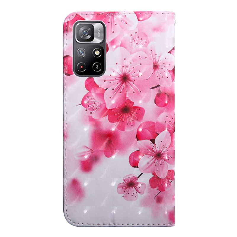 Folio-hoesje voor Poco M4 Pro 5G Roze Bloemen