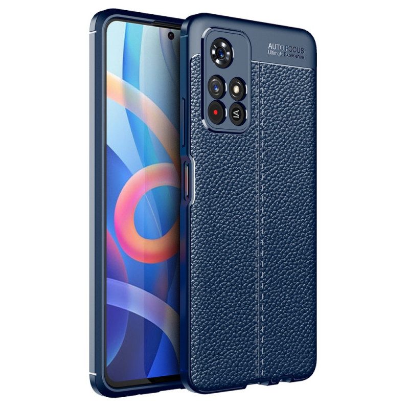 Hoesje voor Poco M4 Pro 5G Dubbellijnig Litchi-leereffect