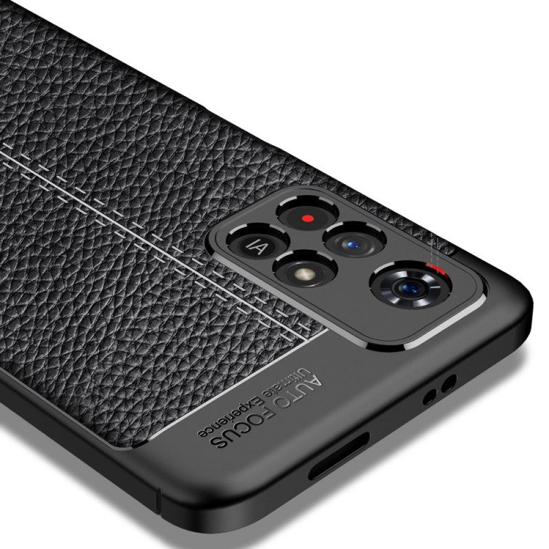 Hoesje voor Poco M4 Pro 5G Dubbellijnig Litchi-leereffect