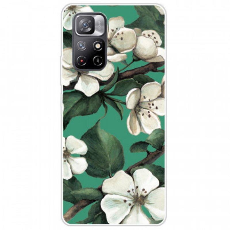 Hoesje voor Poco M4 Pro 5G Geschilderde Witte Bloemen