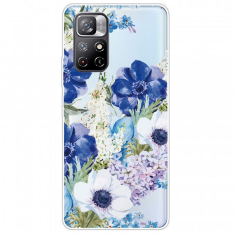 Hoesje voor Poco M4 Pro 5G Waterverf Blauwe Bloemen