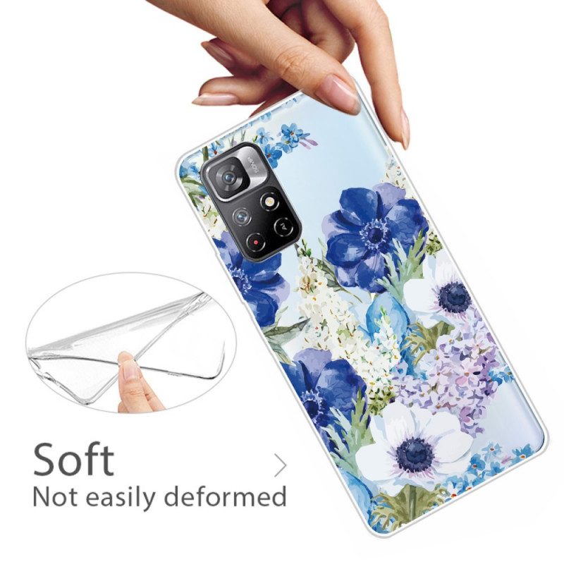 Hoesje voor Poco M4 Pro 5G Waterverf Blauwe Bloemen