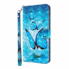 Leren Hoesje voor Poco M4 Pro 5G Blauwe Vlinders