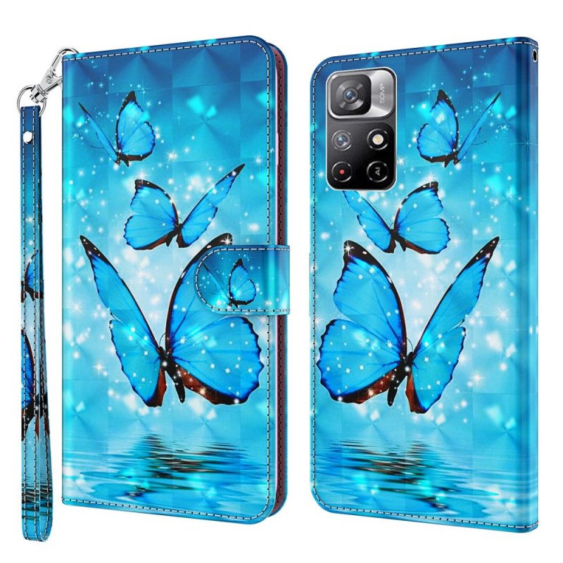 Leren Hoesje voor Poco M4 Pro 5G Blauwe Vlinders