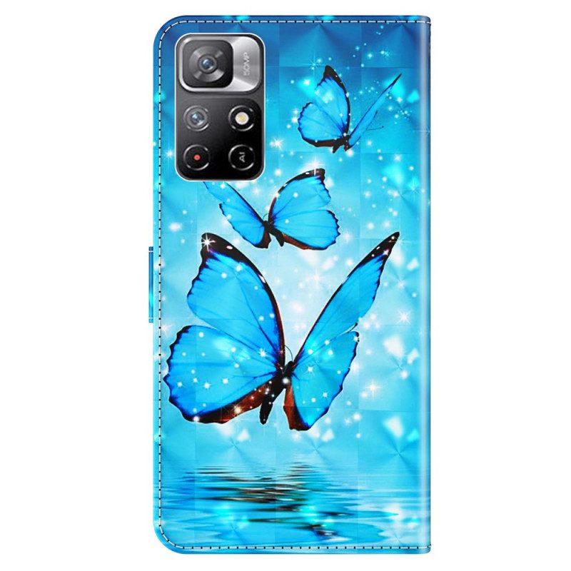 Leren Hoesje voor Poco M4 Pro 5G Blauwe Vlinders