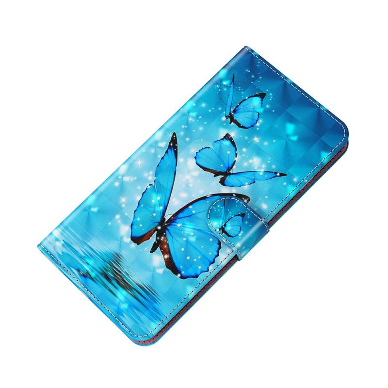 Leren Hoesje voor Poco M4 Pro 5G Blauwe Vlinders