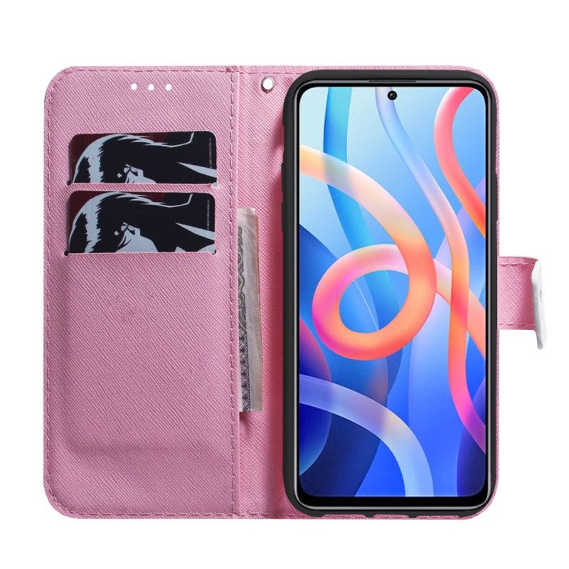 Leren Hoesje voor Poco M4 Pro 5G Bloem Stoffig Roze