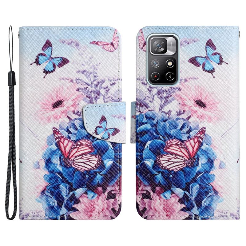 Leren Hoesje voor Poco M4 Pro 5G Boeket Bloemen En Vlinders