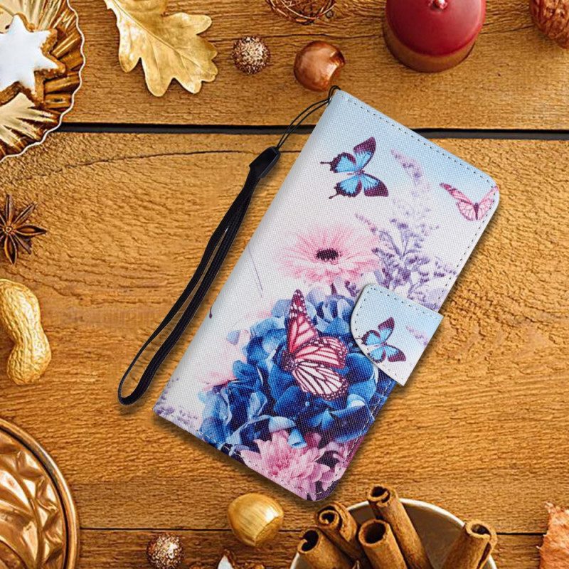 Leren Hoesje voor Poco M4 Pro 5G Boeket Bloemen En Vlinders