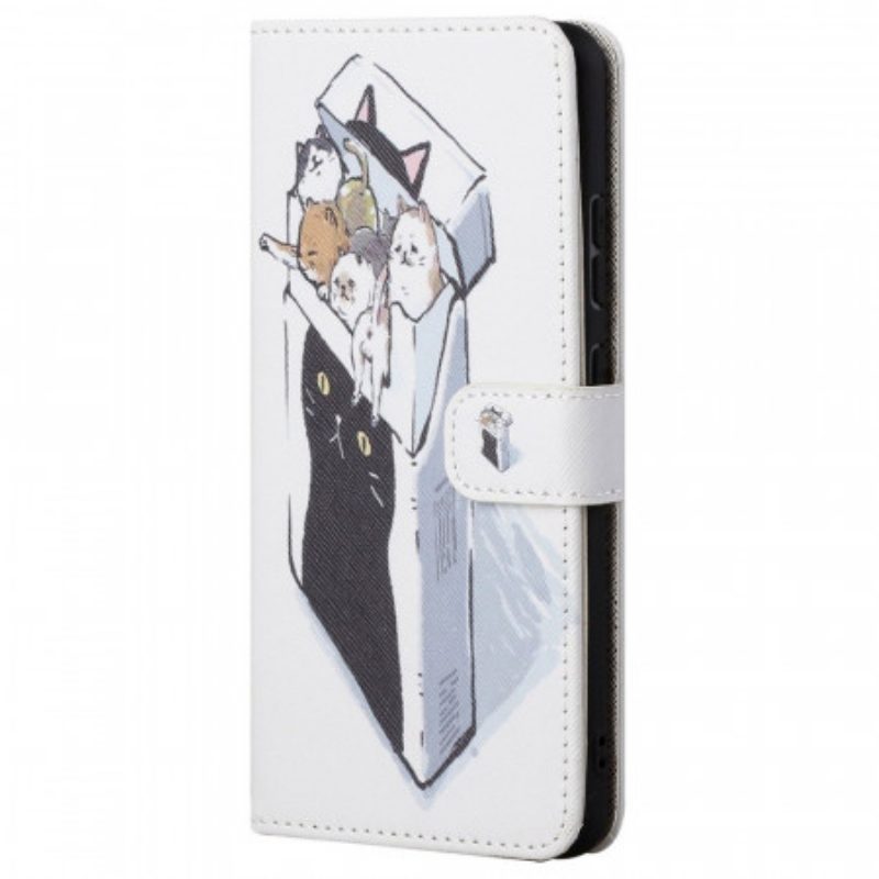 Leren Hoesje voor Poco M4 Pro 5G Met Ketting Levering Katten Met Strings