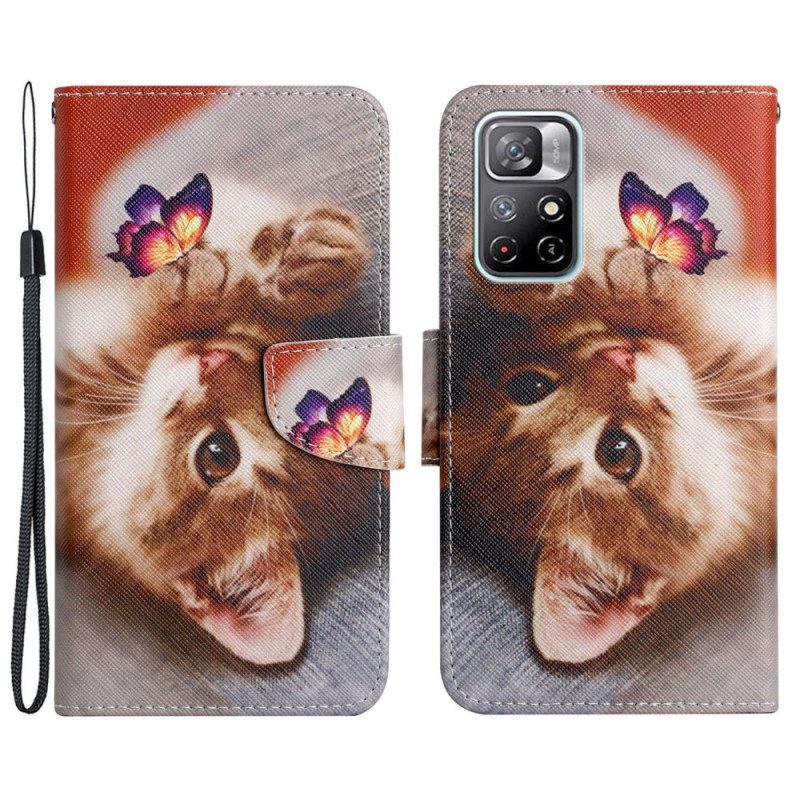 Leren Hoesje voor Poco M4 Pro 5G Mijn Kitten En Vlinder