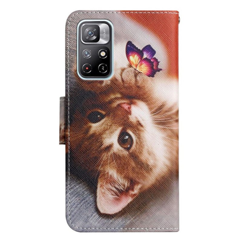 Leren Hoesje voor Poco M4 Pro 5G Mijn Kitten En Vlinder