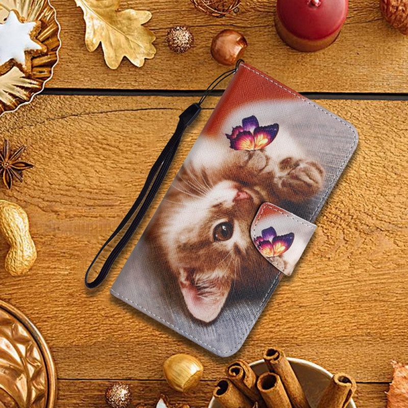 Leren Hoesje voor Poco M4 Pro 5G Mijn Kitten En Vlinder