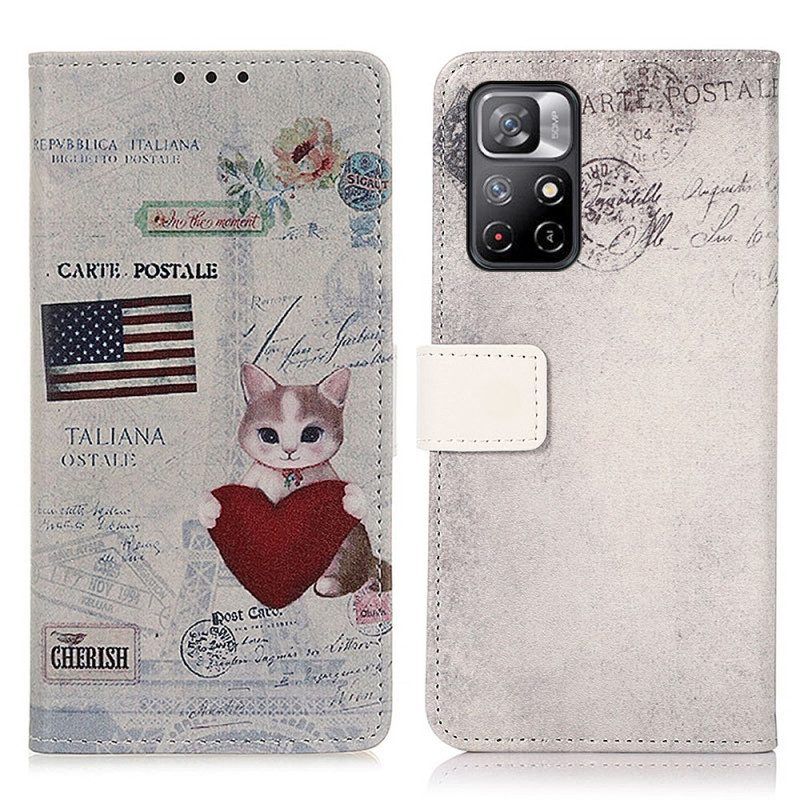 Leren Hoesje voor Poco M4 Pro 5G Reiziger Kat