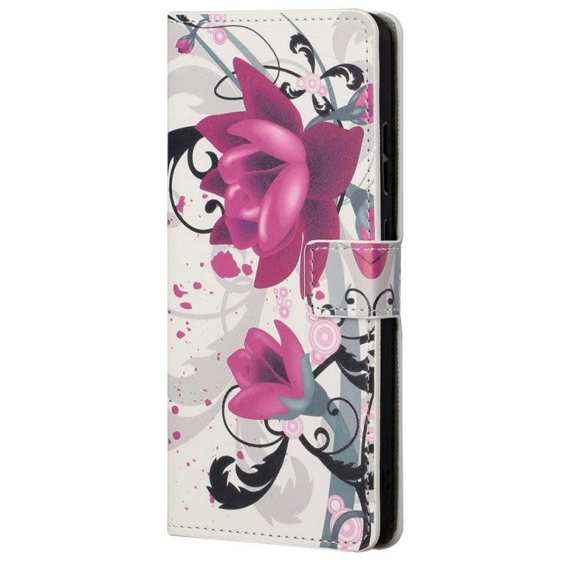 Leren Hoesje voor Poco M4 Pro 5G Tropische Bloemen