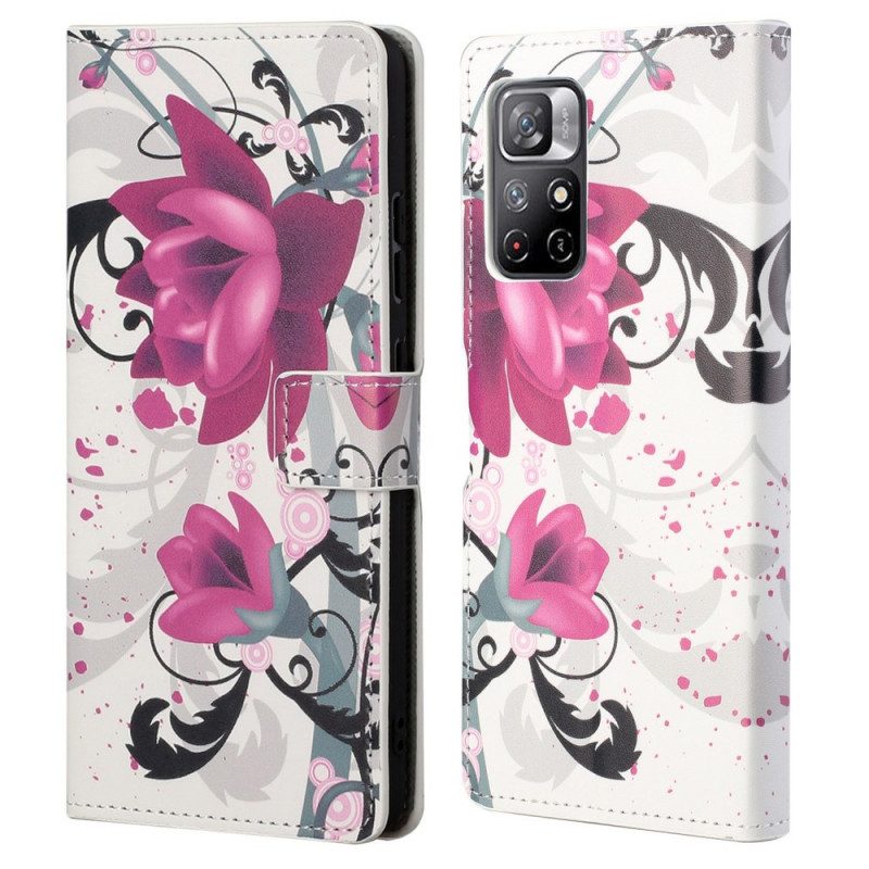 Leren Hoesje voor Poco M4 Pro 5G Tropische Bloemen