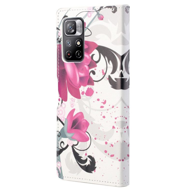 Leren Hoesje voor Poco M4 Pro 5G Tropische Bloemen