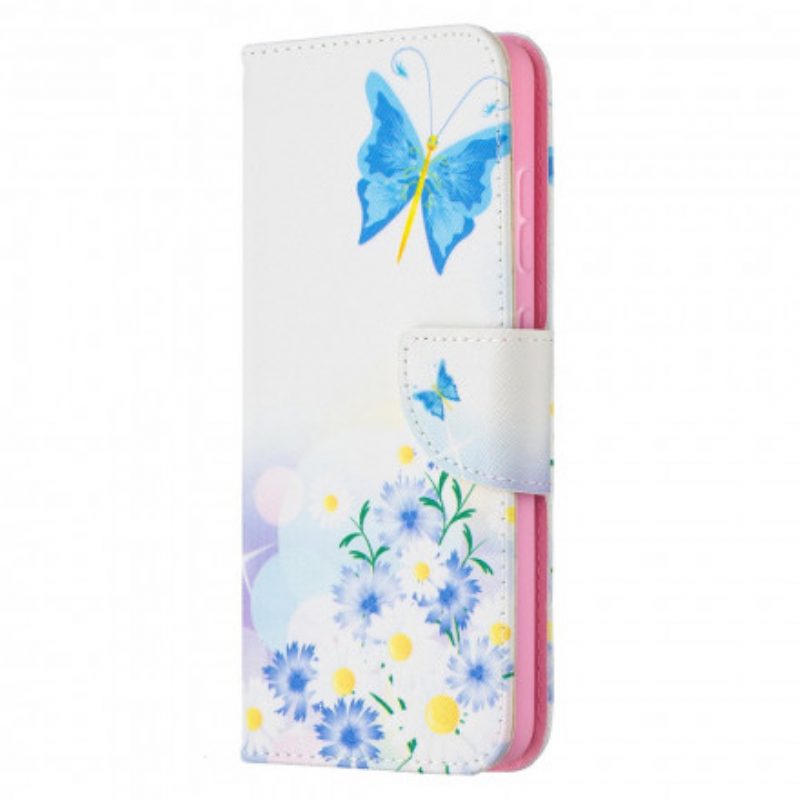 Flip Case voor Samsung Galaxy A52 4G / A52 5G / A52s 5G Geschilderde Vlinders En Bloemen