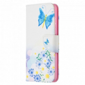 Flip Case voor Samsung Galaxy A52 4G / A52 5G / A52s 5G Geschilderde Vlinders En Bloemen