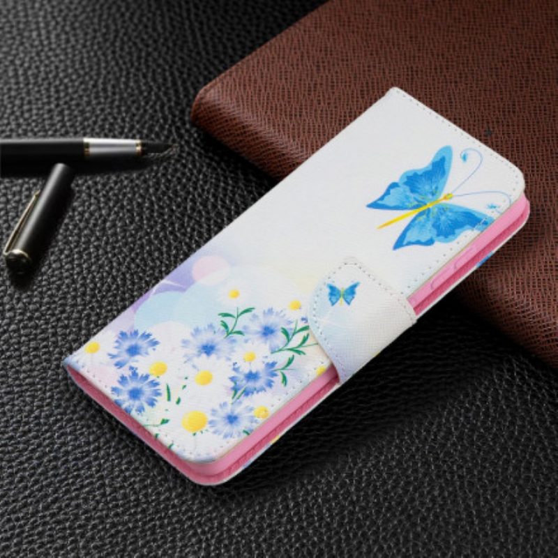 Flip Case voor Samsung Galaxy A52 4G / A52 5G / A52s 5G Geschilderde Vlinders En Bloemen