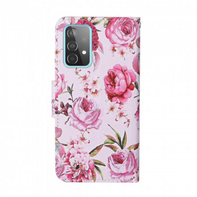 Folio-hoesje voor Samsung Galaxy A52 4G / A52 5G / A52s 5G Meesterlijke Bloemen Met Riem