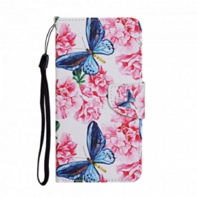 Folio-hoesje voor Samsung Galaxy A52 4G / A52 5G / A52s 5G Vlinders Floral Lanyard