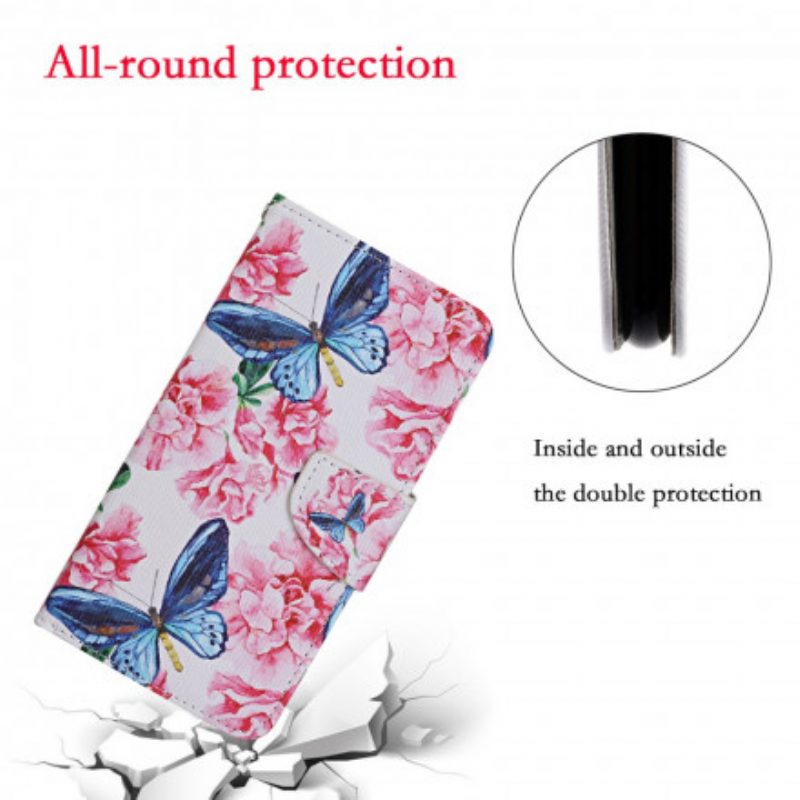 Folio-hoesje voor Samsung Galaxy A52 4G / A52 5G / A52s 5G Vlinders Floral Lanyard