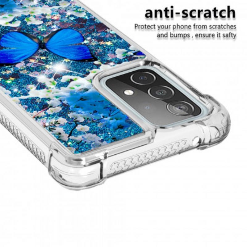 Hoesje voor Samsung Galaxy A52 4G / A52 5G / A52s 5G Glitter Blauwe Vlinders