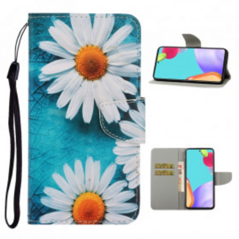 Leren Hoesje voor Samsung Galaxy A52 4G / A52 5G / A52s 5G Met Ketting String Madeliefjes