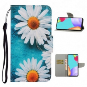 Leren Hoesje voor Samsung Galaxy A52 4G / A52 5G / A52s 5G Met Ketting String Madeliefjes