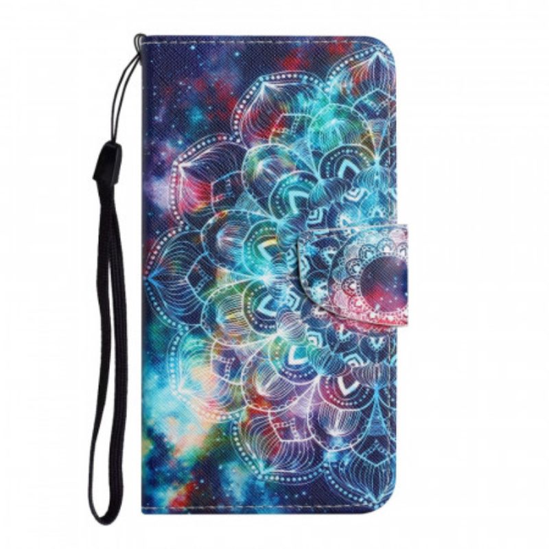 Flip Case voor Xiaomi Redmi 10 Met Ketting Flitsende Half Mandala Strappy