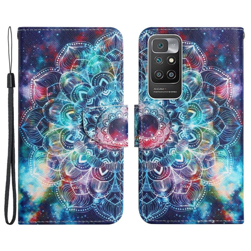 Flip Case voor Xiaomi Redmi 10 Met Ketting Flitsende Half Mandala Strappy