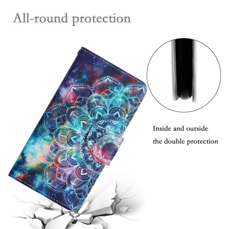 Flip Case voor Xiaomi Redmi 10 Met Ketting Flitsende Half Mandala Strappy