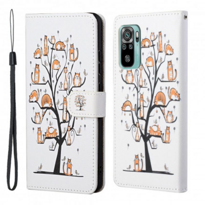 Flip Case voor Xiaomi Redmi 10 Met Ketting Funky Cats Met Riem