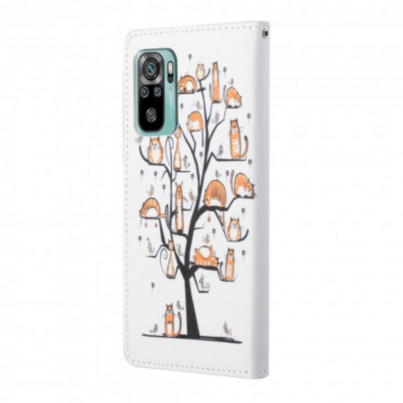 Flip Case voor Xiaomi Redmi 10 Met Ketting Funky Cats Met Riem