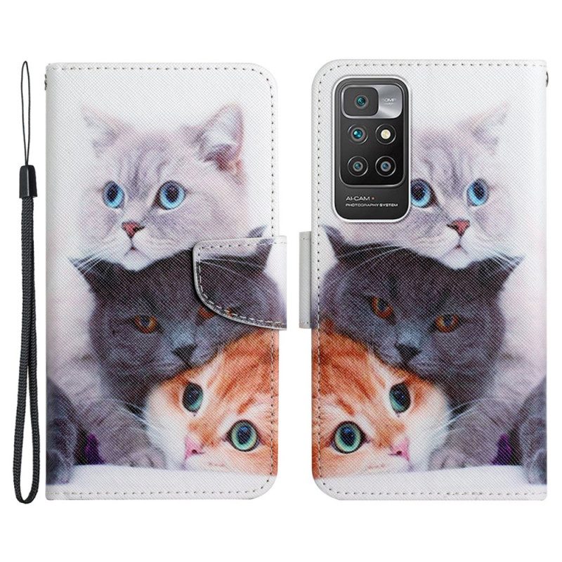 Flip Case voor Xiaomi Redmi 10 Stapel Lanyard Cats