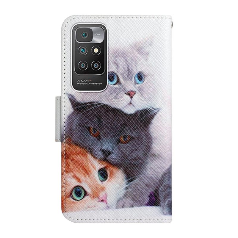 Flip Case voor Xiaomi Redmi 10 Stapel Lanyard Cats