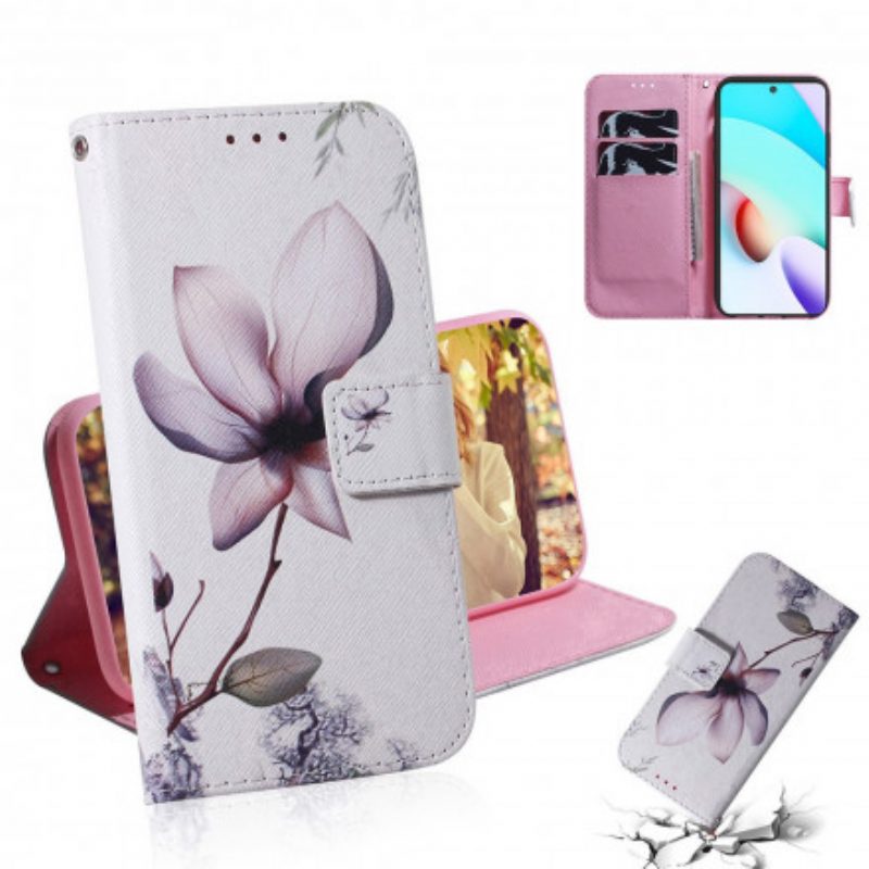 Folio-hoesje voor Xiaomi Redmi 10 Bloem Stoffig Roze