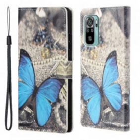 Folio-hoesje voor Xiaomi Redmi 10 Met Ketting Blauwe Vlinder Met Riem