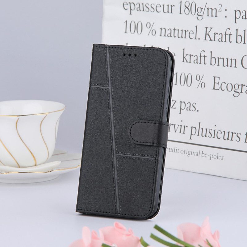 Folio-hoesje voor Xiaomi Redmi 10 Met Ketting Strappy Geometrische Lederen Stijl