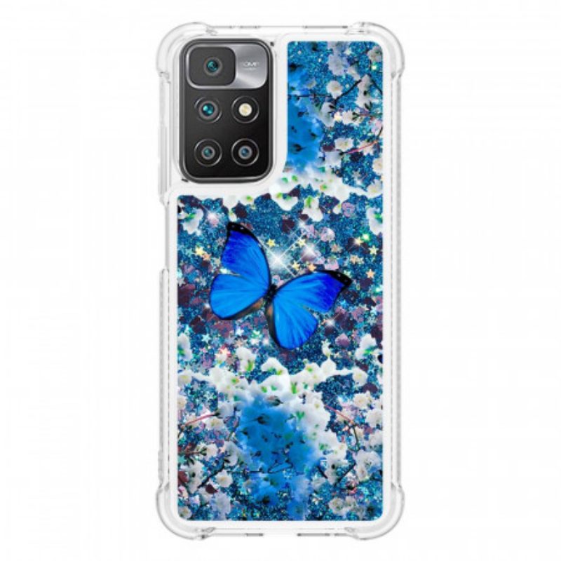 Hoesje voor Xiaomi Redmi 10 Glitter Blauwe Vlinders