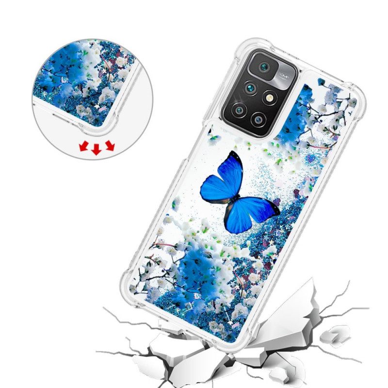 Hoesje voor Xiaomi Redmi 10 Glitter Blauwe Vlinders