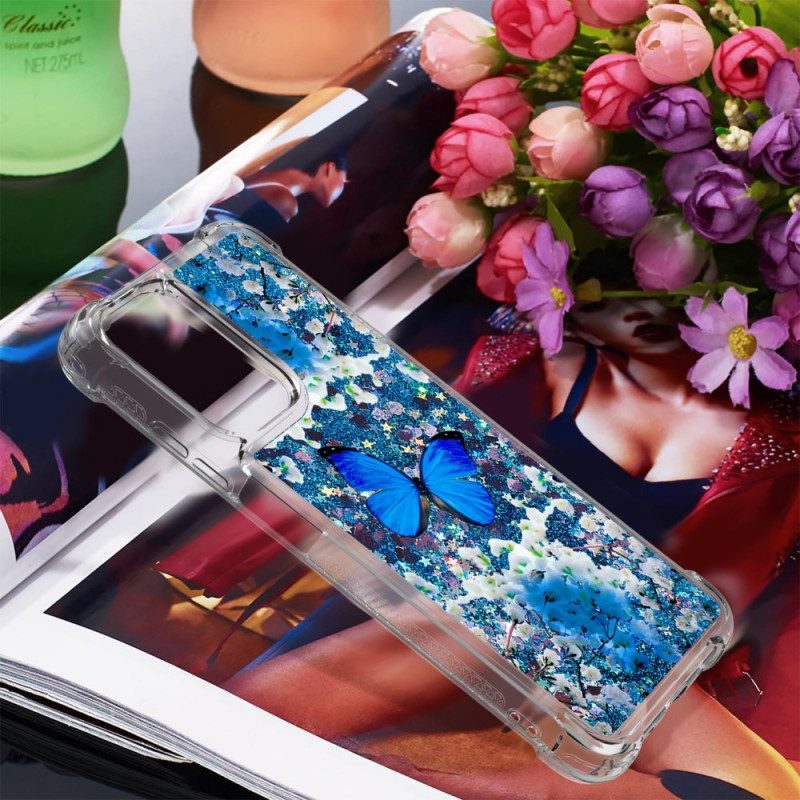 Hoesje voor Xiaomi Redmi 10 Glitter Blauwe Vlinders