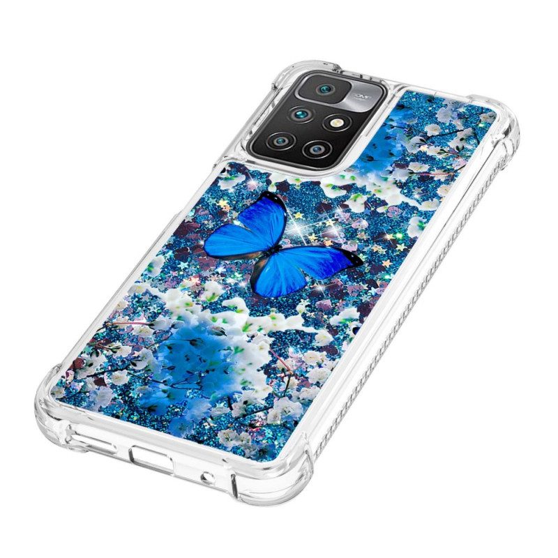 Hoesje voor Xiaomi Redmi 10 Glitter Blauwe Vlinders