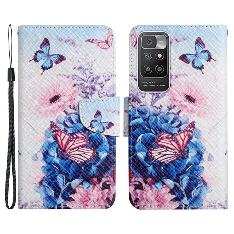 Leren Hoesje voor Xiaomi Redmi 10 Boeket Bloemen En Vlinders