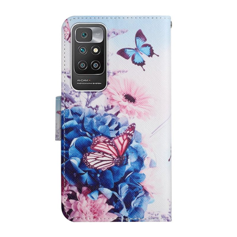 Leren Hoesje voor Xiaomi Redmi 10 Boeket Bloemen En Vlinders